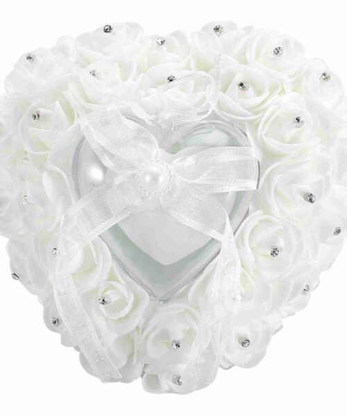 Heart-Shaped Wedding Ring Box with Rose Rhinestone Decor