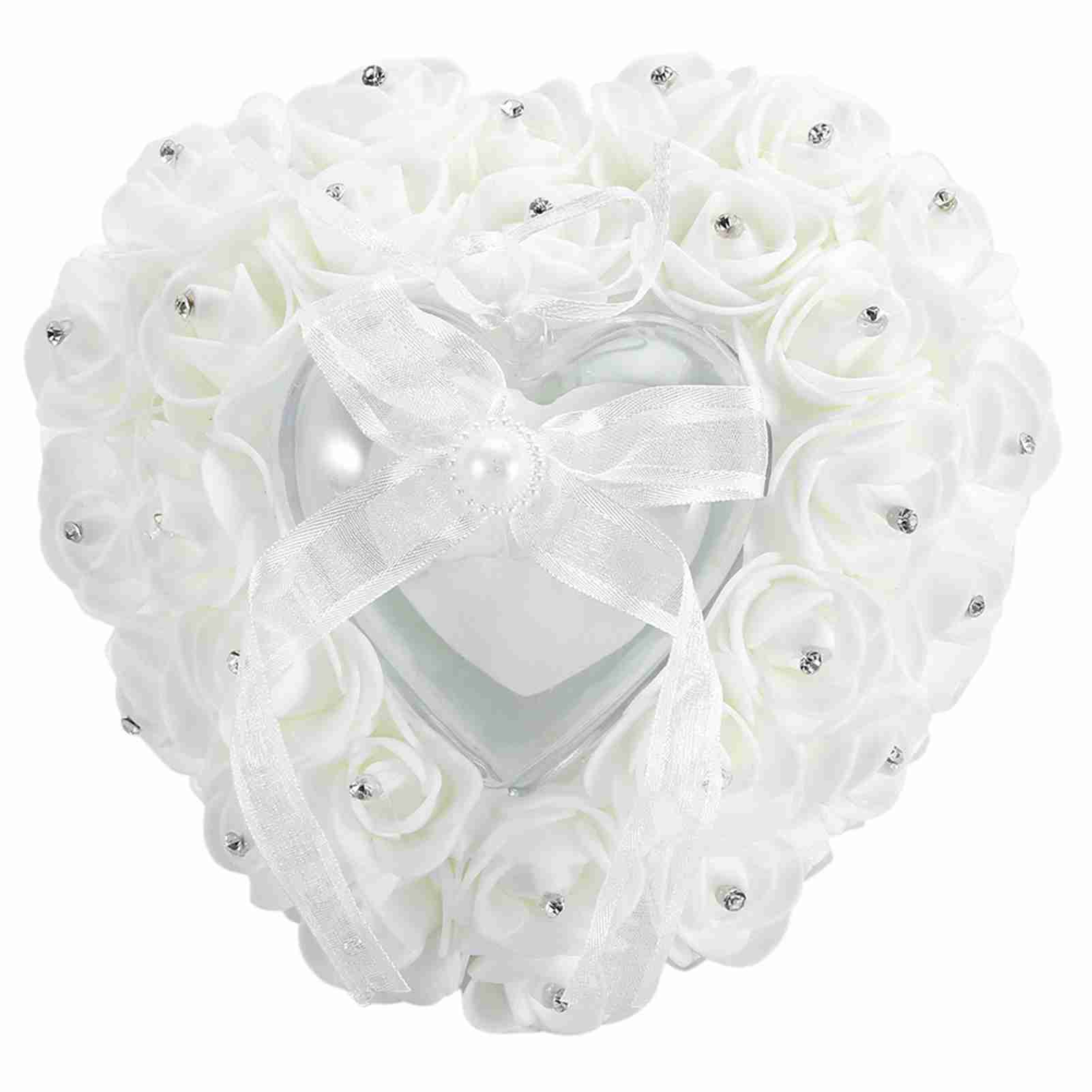 Heart-Shaped Wedding Ring Box with Rose Rhinestone Decor