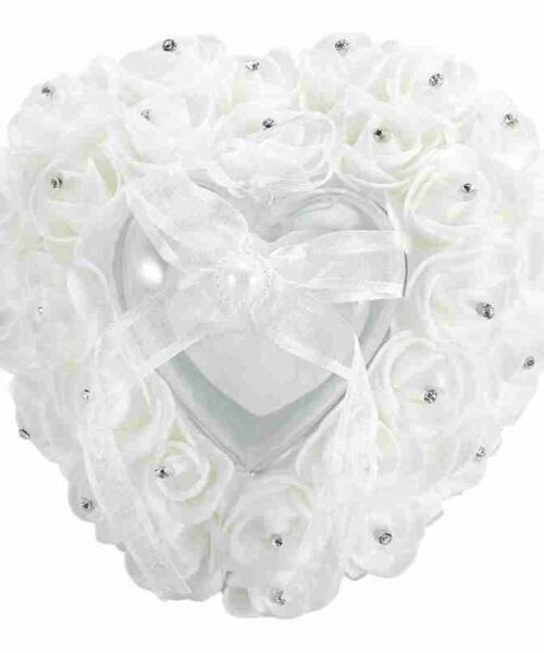 Heart-Shaped Wedding Ring Box with Rose Rhinestone Decor