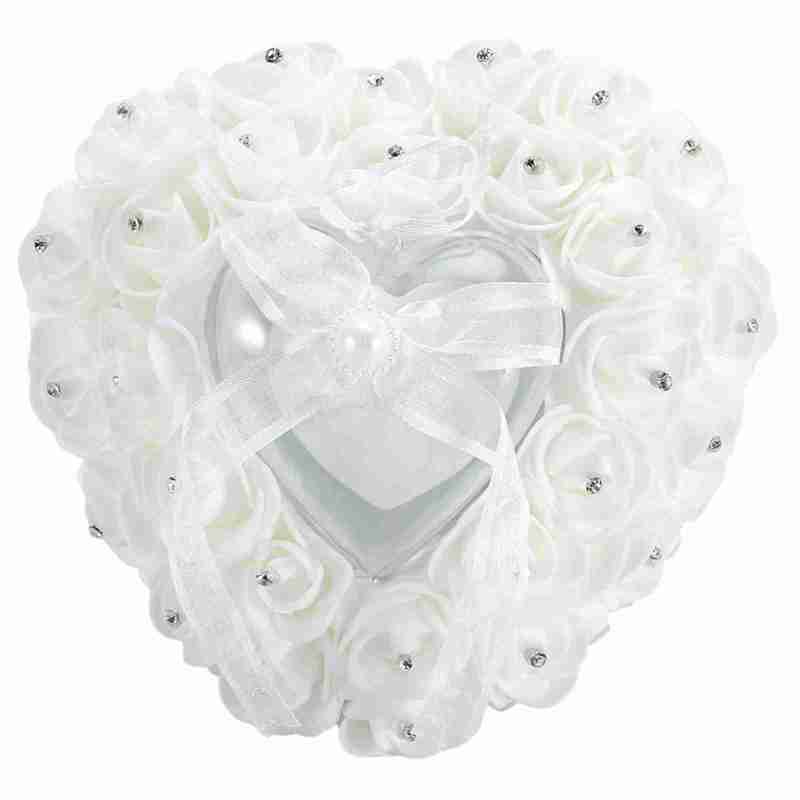 Heart-Shaped Wedding Ring Box with Rose Rhinestone Decor