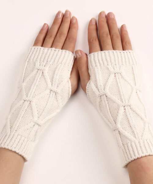 Rhombus Fashion Oversleeve Knitted Wool Keep Warm Half Finger Gloves