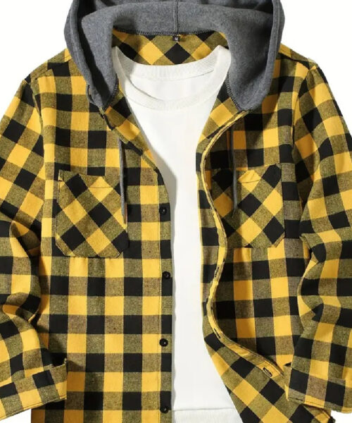 Men's Fashion Personality Plaid Hooded Shirt