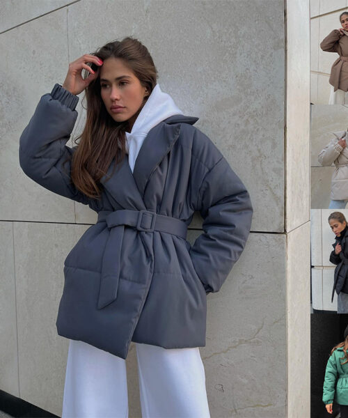 Winter Lapel Waisted Cotton Coat Fashion Solid Color Slim Overcoat Womens Clothing