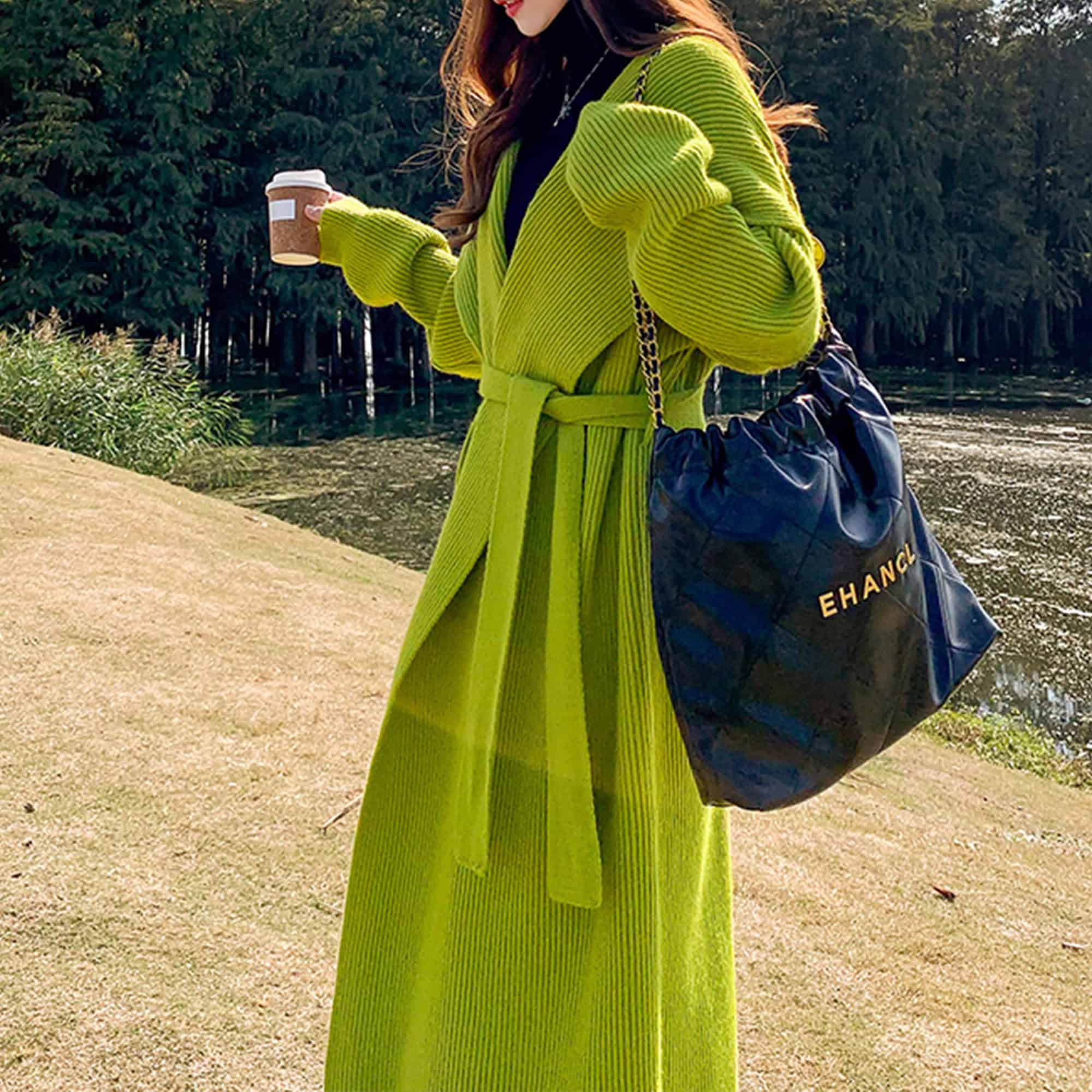 Green Alpaca Wool Sweater Coat Thickened Loose