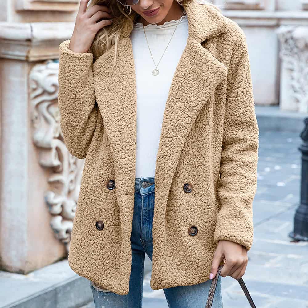 Loose Lapel Fluffy Coat Winter Button Jacket Cardigan Outwear