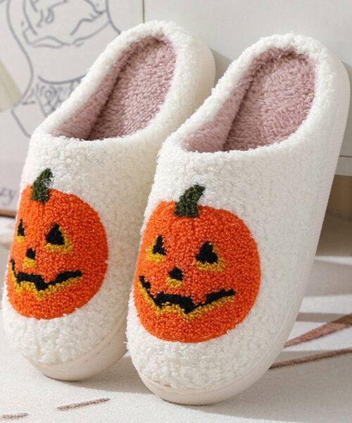 Halloween Pumpkin Cartoon Slippers Warm Winter Slippers Men And Women Couples Indoor House Shoes