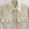 Women Plaid Thick Coat with Pearl Buttons and Pockets