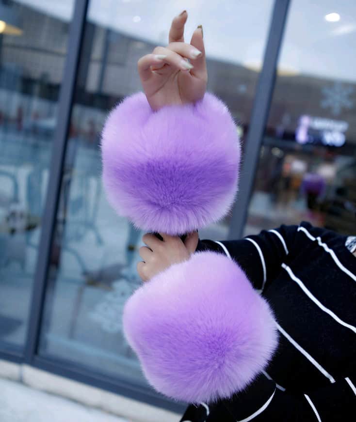 Warm sleeves fur cuff gloves windproof