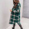 Button Lapel Casual Warm Plaid Long Woolen Coat