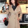 Woolen Women's Coat Mid Length Single Breasted Belted Woolen Coat