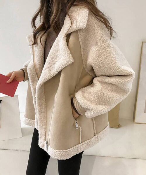 Suede Jacket Women Short Lamb Velvet Motorcycle Jacket