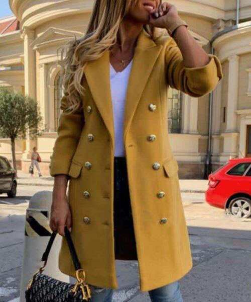 Woolen Lapel Jacket With Double-breasted Design Fashion Casual Trench