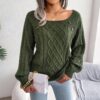 Square Neck Knitted Sweater With Button Design Winter