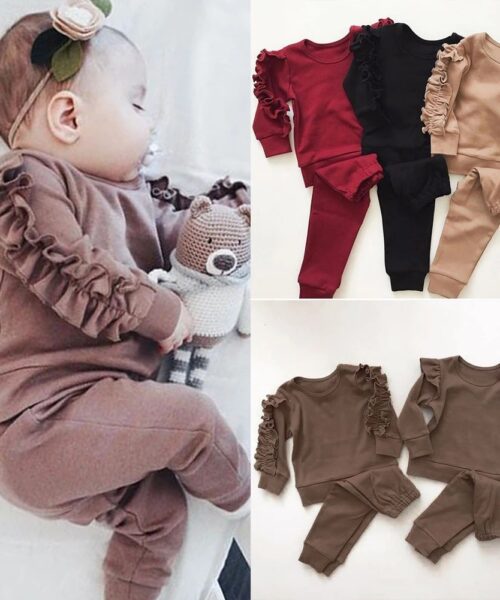 Newborn Baby Ruffle Jumper Long Sleeve 2-Piece Outfit
