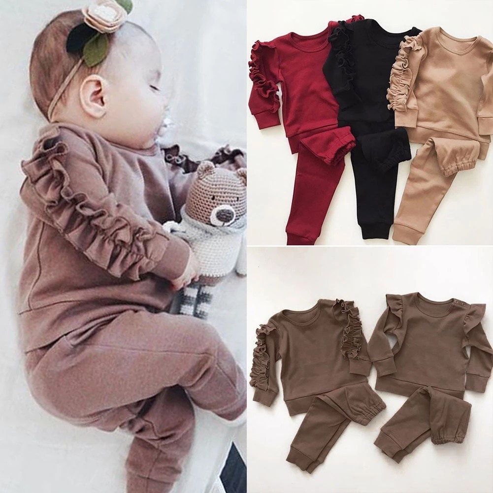 Newborn Baby Ruffle Jumper Long Sleeve 2-Piece Outfit
