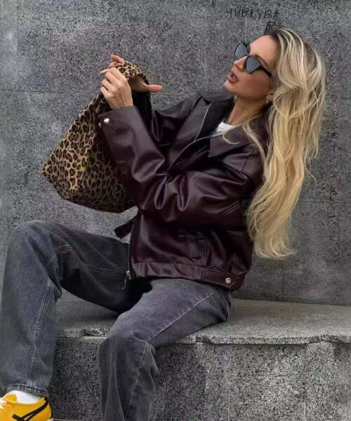 Solid Color Lapel Zipper Jacket Fashion Casual