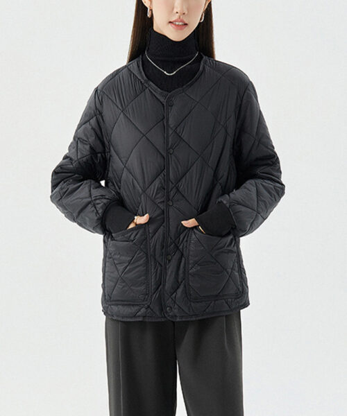 New Rhombus Sewing Cotton Coat Winter Warm Round-neck Jacket