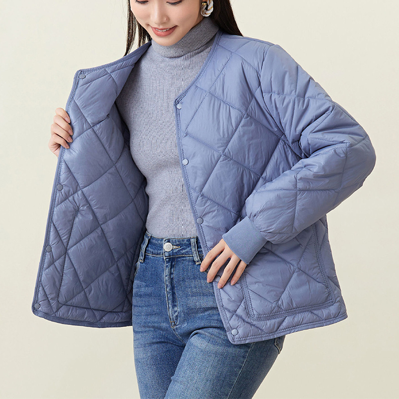 New Rhombus Sewing Cotton Coat Winter Warm Round-neck Jacket