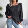 Square Neck Knitted Sweater With Button Design Winter