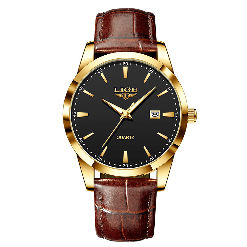 Men's Quartz Watch Leather Band Waterproof Single Calendar