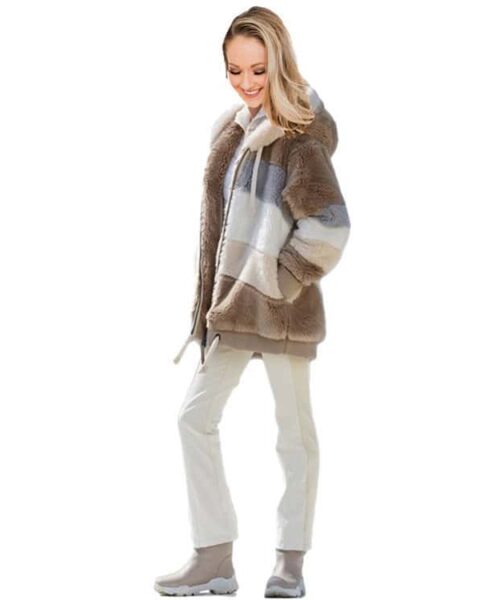 Women's Loose Plush Multicolor Hooded Jacket