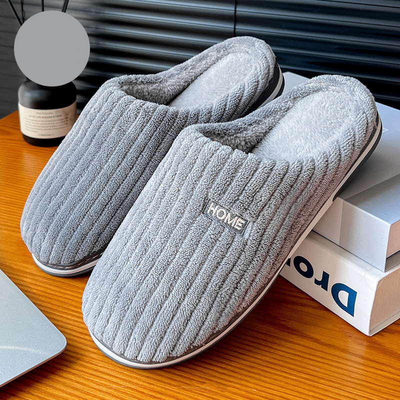 Solid Color Cotton Non-Slip Winter Plush Slippers