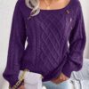 Square Neck Knitted Sweater With Button Design Winter