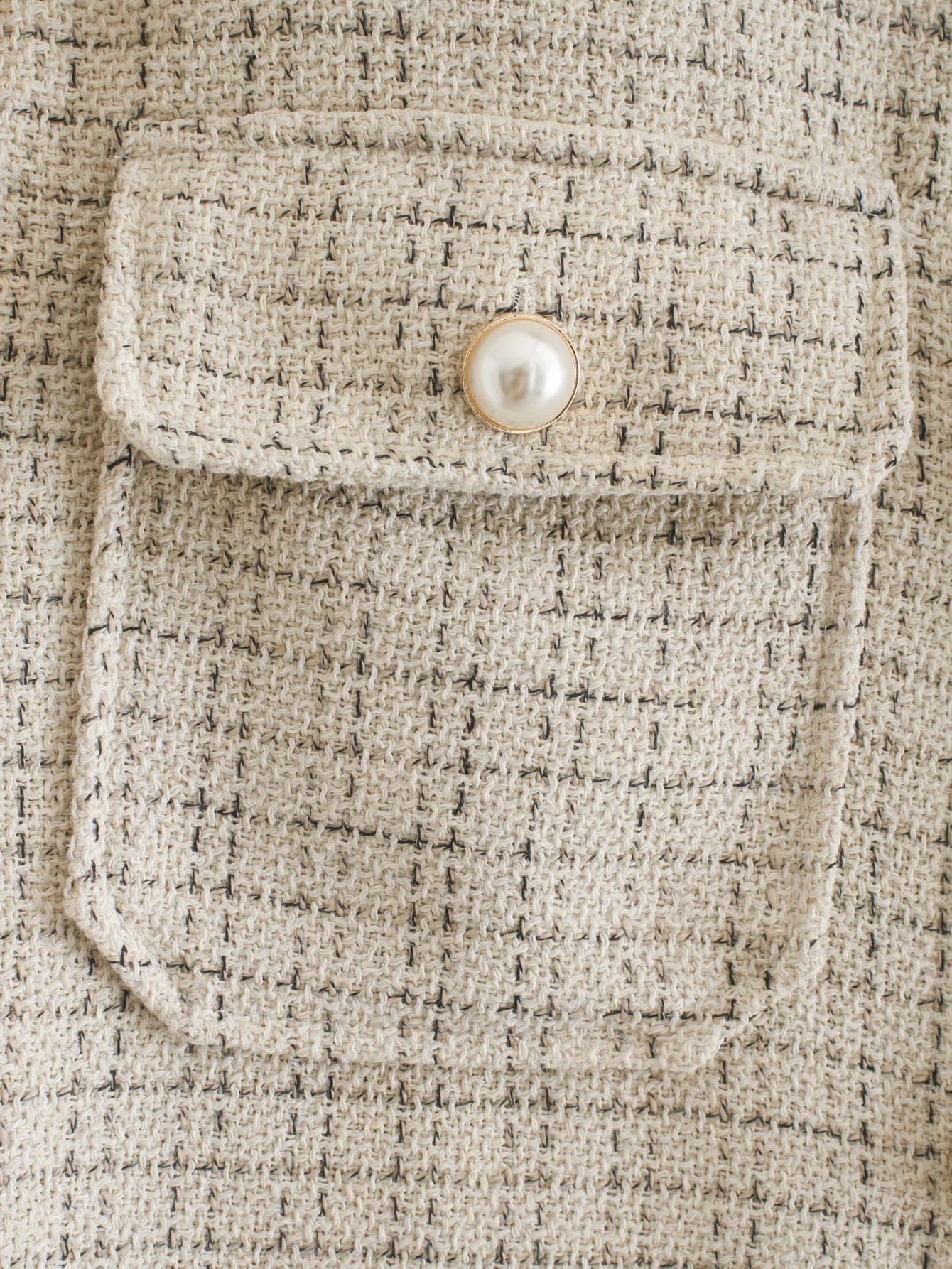 Women Plaid Thick Coat with Pearl Buttons and Pockets