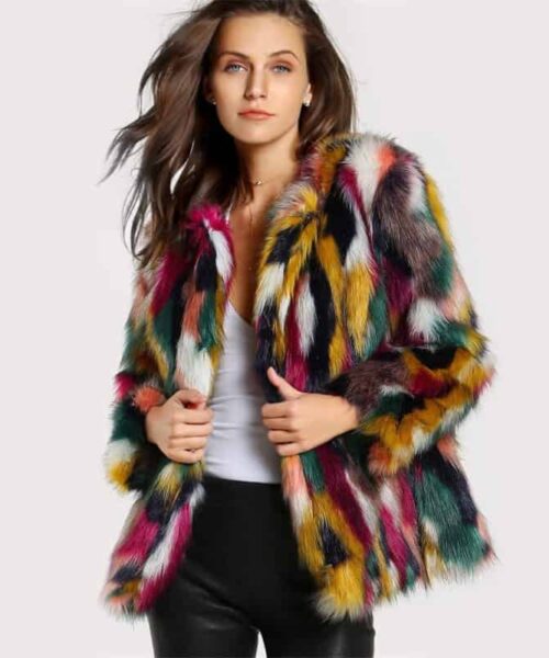 Winter Color Faux Fur Coats Women Elegant