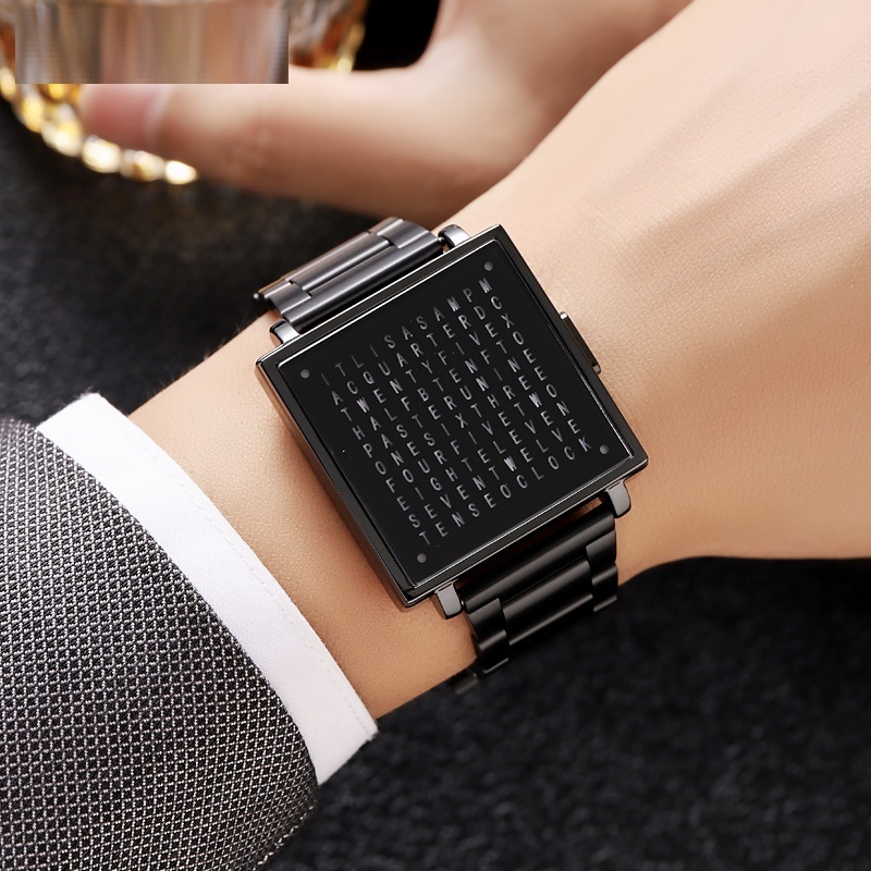 Creative LED Letter Display Square Steel Watch