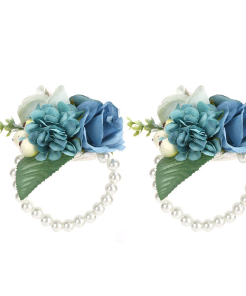 Bridesmaid Wrist Flowers Artificial Wedding Party Cyan Blue