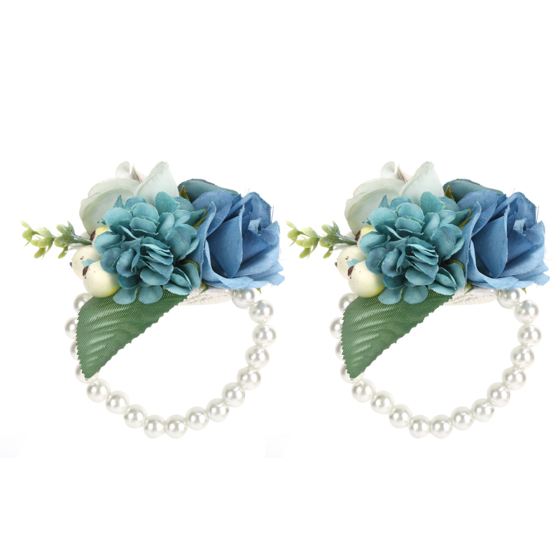 Bridesmaid Wrist Flowers Artificial Wedding Party Cyan Blue