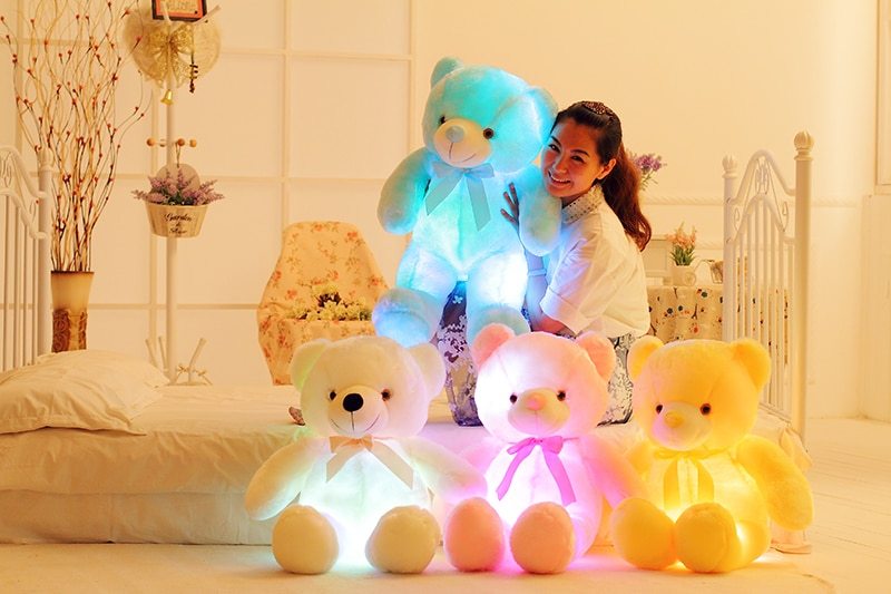 LED Light Up Teddy Bear Plush Toy Colorful Glow Pillow Gift