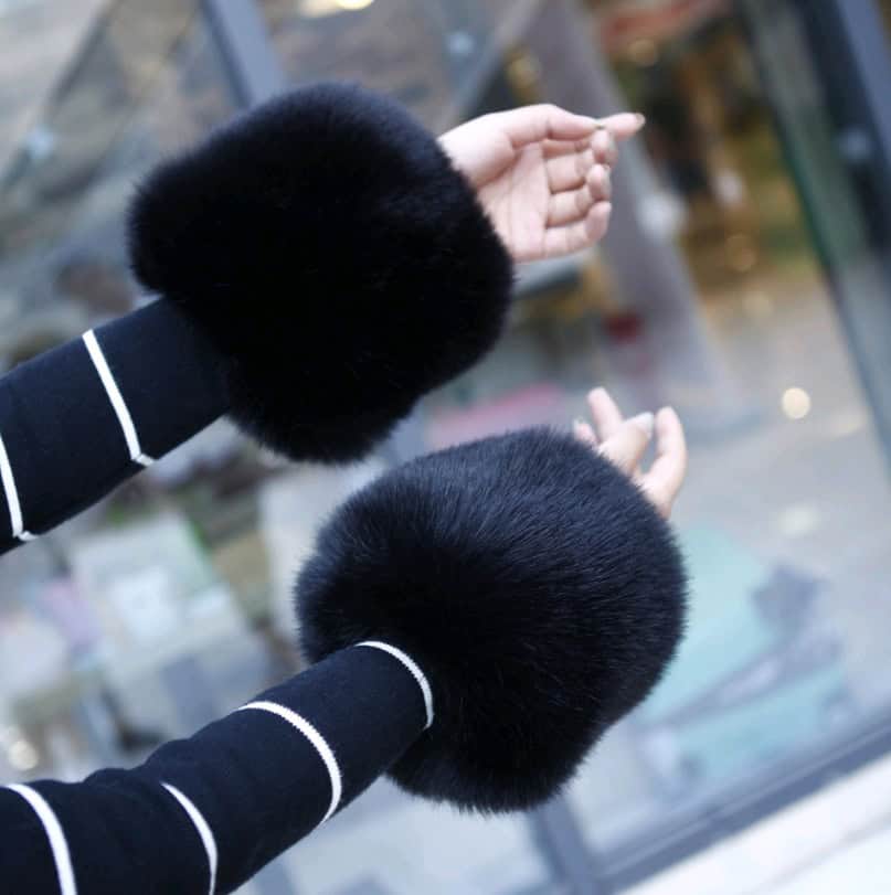 Warm sleeves fur cuff gloves windproof