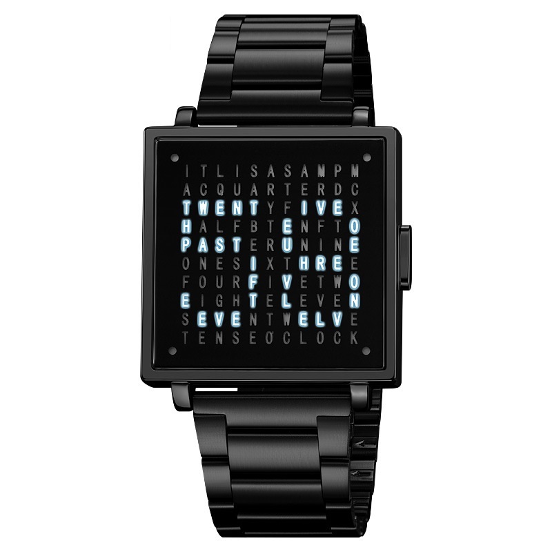 Creative LED Letter Display Square Steel Watch