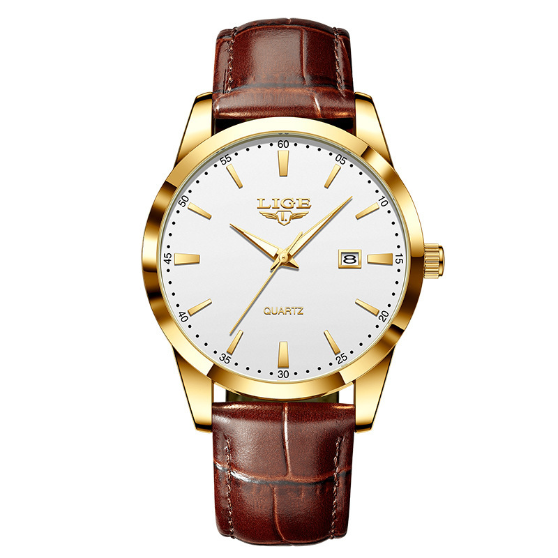 Men's Quartz Watch Leather Band Waterproof Single Calendar