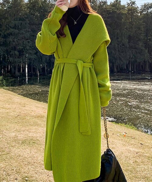 Green Alpaca Wool Sweater Coat Thickened Loose