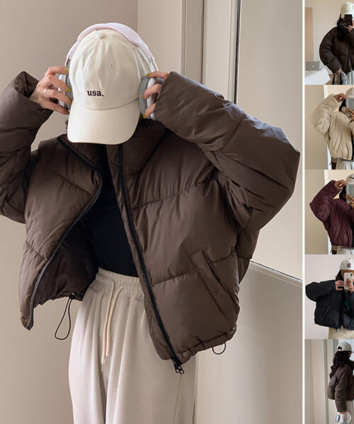 New Stand Collar Short Coat Fashion Bread Cotton-padded Coat Cropped Parkas Women Clothing