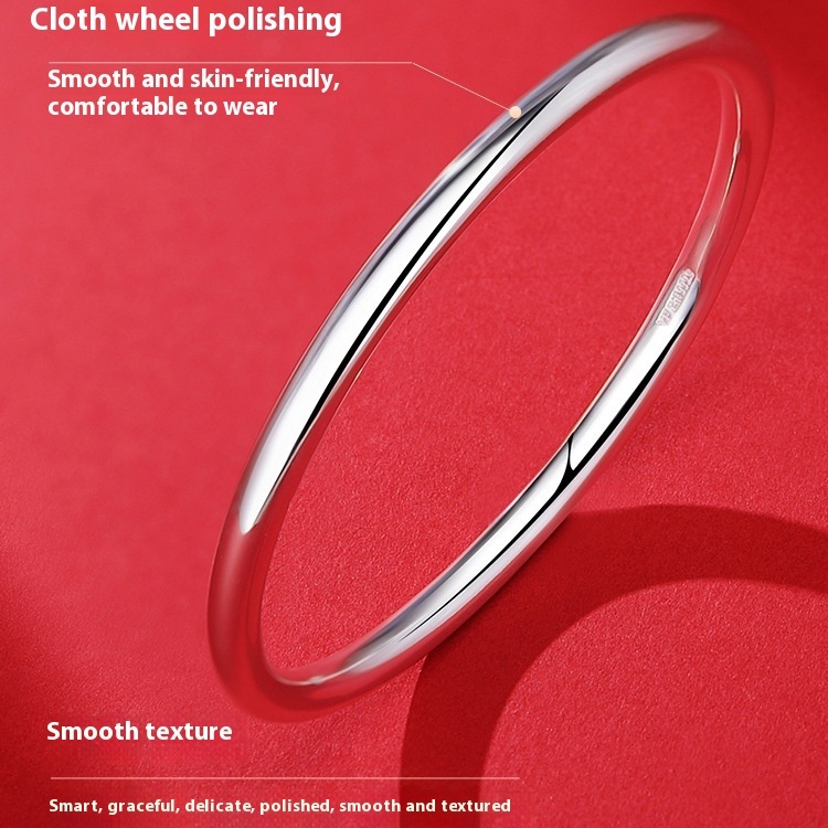 Pure Silver 9999 Glossy Bracelet Round Bar for Women