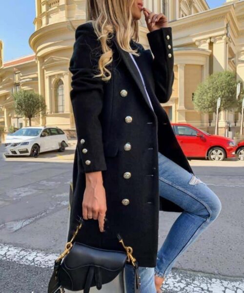 Woolen Lapel Jacket With Double-breasted Design Fashion Casual Trench