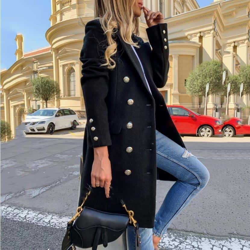 Woolen Lapel Jacket With Double-breasted Design Fashion Casual Trench
