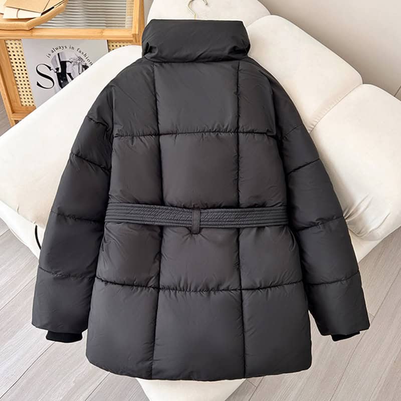Warm Lapel Plaid Coat With Belt Design Fashion Casual