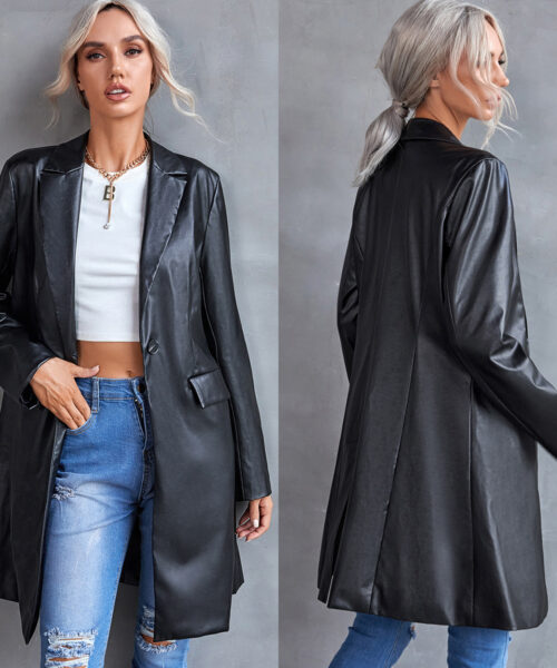 Women's Leather Slim Long-sleeved Windbreaker Blazer Top