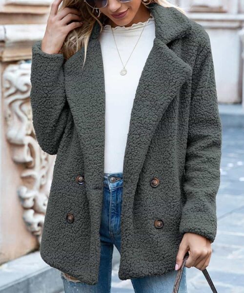 Loose Lapel Fluffy Coat Winter Button Jacket Cardigan Outwear