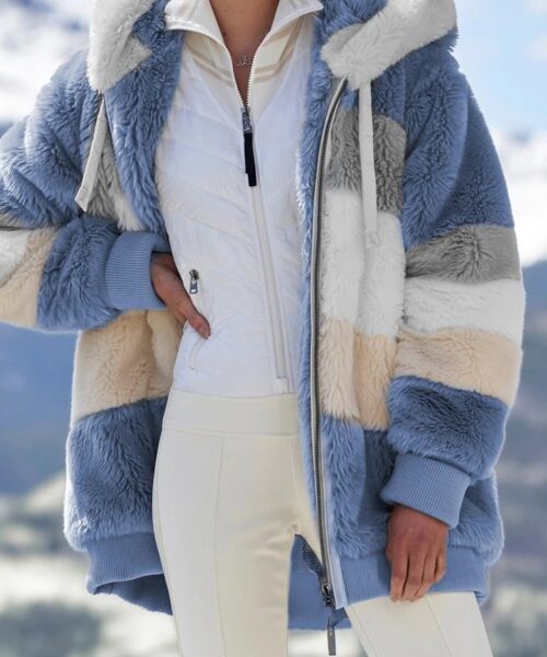 Women's Loose Plush Multicolor Hooded Jacket