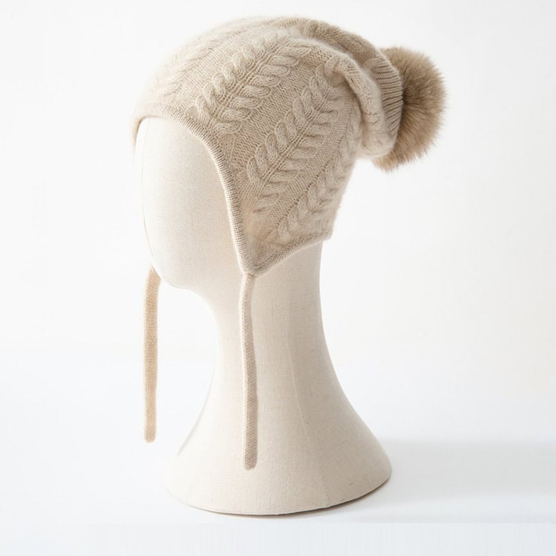 Autumn And Winter New Cashmere Ear Protection Twisted Thickened Solid Color Wool Knitted Hat