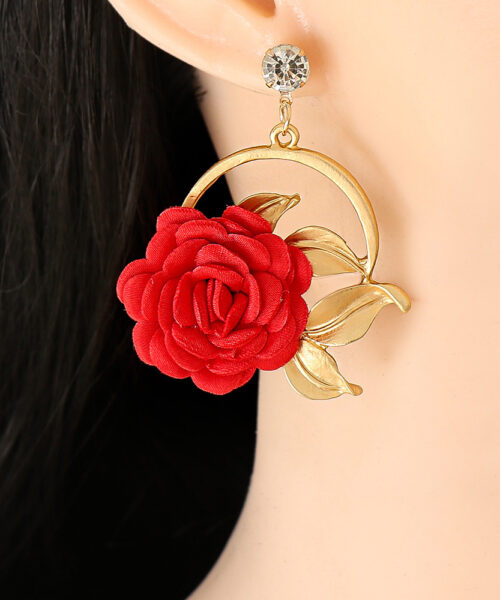 Ear Hanging Cloth Flower Earrings