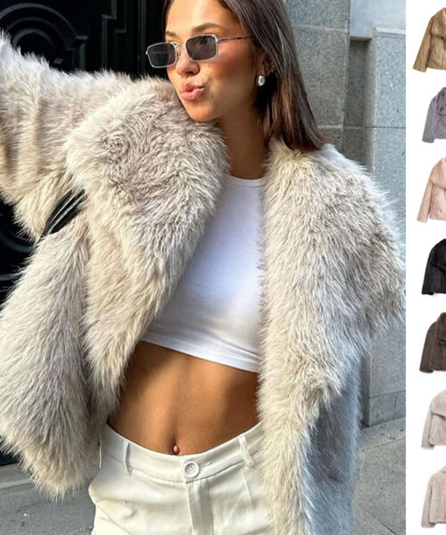 Winter Plush Coat Thick Lapel Casual Long Sleeve Tops