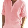 Men's Casual Cotton Linen Solid Color Long Sleeve
