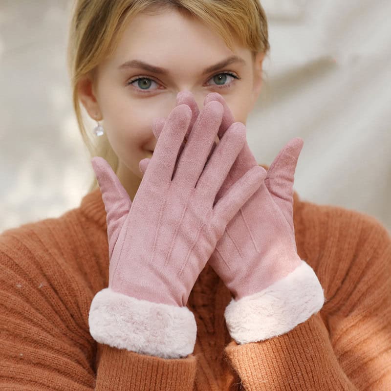 Women's Autumn Winter Suede Warm Ski Gloves
